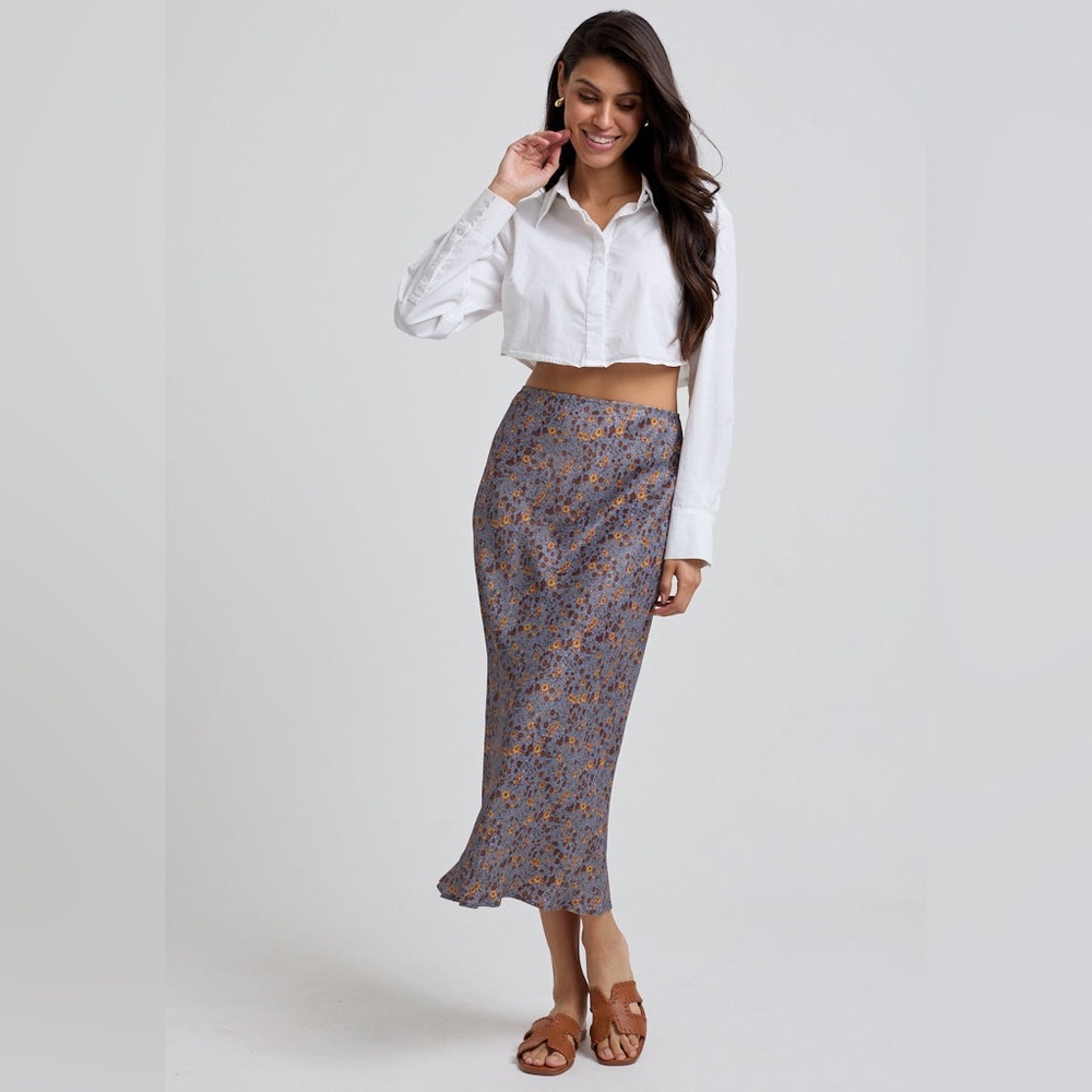 NWT Lily and Lionel Poppy Bias Cut Aster Print midi skirt size small